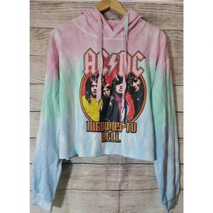 AC/DC Highway to Hell Croppped Hoodie Women's Large Pink Blue Green Tie Dye New